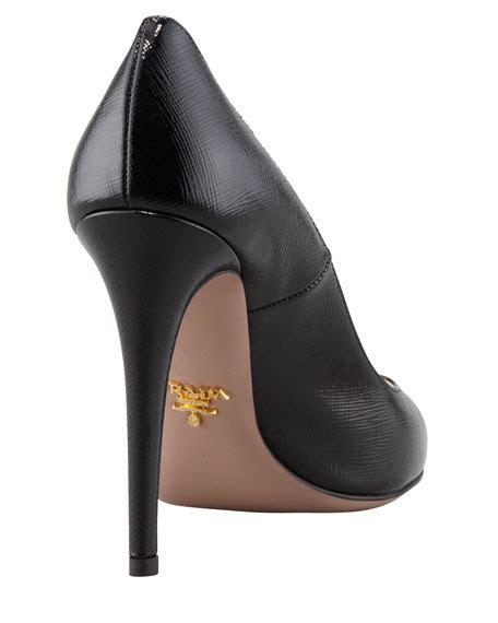 prada saffiano patent|PRADA Saffiano Patent Triangle Logo Pointed Toe 75mm.